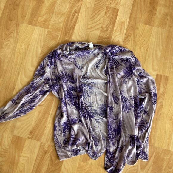 Chicos purple cream print size one long sleeve open front sweater - Picture 4 of 14